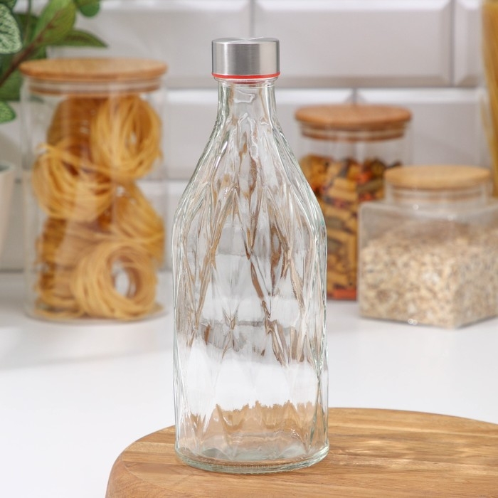Бутыль стеклянная для соусов и масла с металличекой крышкой &laquo;Ромб&raquo;, 1 л, 9,5&times;25,5 см