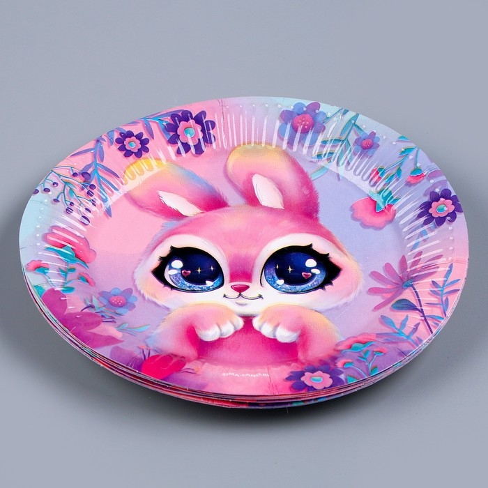 Набор бумажной посуды одноразовый Зайка&raquo;: 6 тарелок, 1 гирлянда, 6 стаканов, 6 колпаков