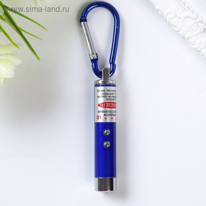 Фонарик+лазер на карабине 2 режима Фонарик+лазер на карабине 2 режима "Металлик" МИКС 9,2х1,3х1,3 см