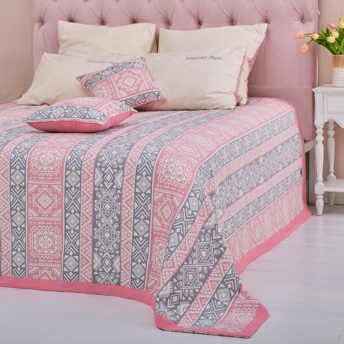 Покрывало хлопковое Этель &laquo;Инди&raquo; 180х240&plusmn;5 см, цвет серо-розовый, 100%хлопок, 300гр/м2