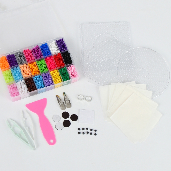 Термомозаика, 24 цвета, светятся в темноте, основа &mdash; 4 шт., пинцет &mdash; 2 шт., магнит &mdash; 5 шт., глазки