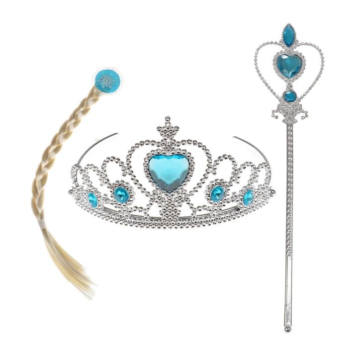 Карнавальный набор «Холодное сердце»: белая коса, жезл, корона Карнавальный набор «Холодное сердце»: белая коса, жезл, корона