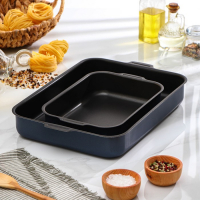 Набор противней с цельными ручками, без крышек, 2 предмета: 19×25 см, 27×35 см, h=6 см, антипригарное покрытие, цвет синий Набор противней с цельными ручками, без крышек, 2 предмета: 19×25 см, 27×35 см, h=6 см, антипригарное покрытие, цвет синий