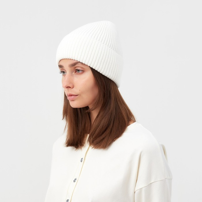 Шапка женская MINAKU с отворотом, размер 54-56, цвет экрю Шапка женская MINAKU с отворотом, размер 54-56, цвет экрю