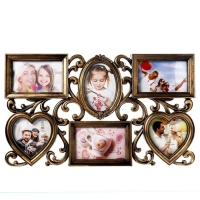 Фоторамка пластик на 6 фото 10х15, 10х10 см "Завитки" золото 31,5х53 см