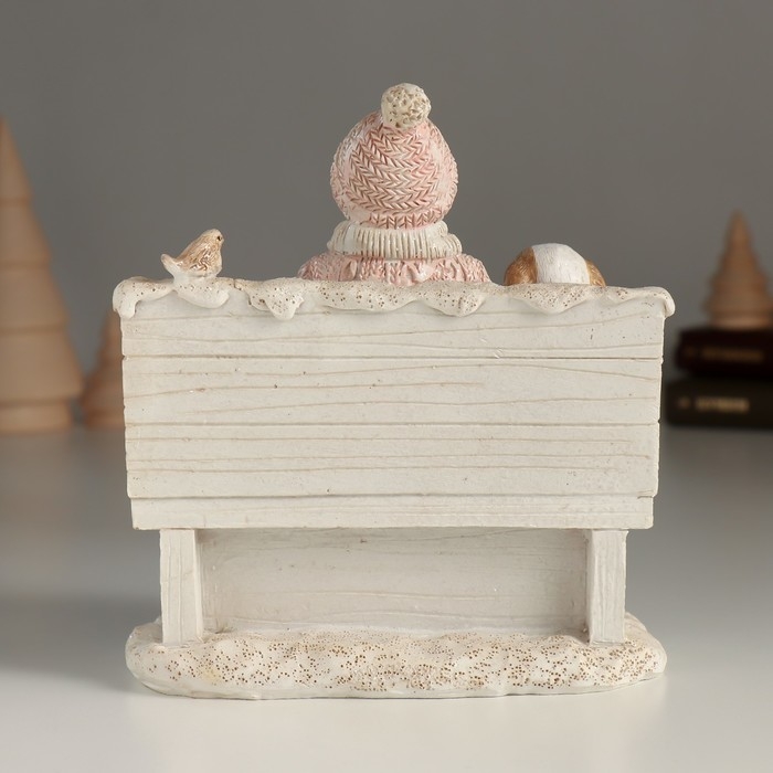 Сувенир полистоун "Девушка с подарочком и пёсиком на скамье" 13х8х14 см