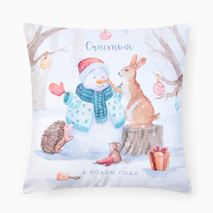 Новый год. Чехол на подушку Этель Новый год. Чехол на подушку Этель "Счастья в Новом Году" 40х40 см, 100% п/э, велюр