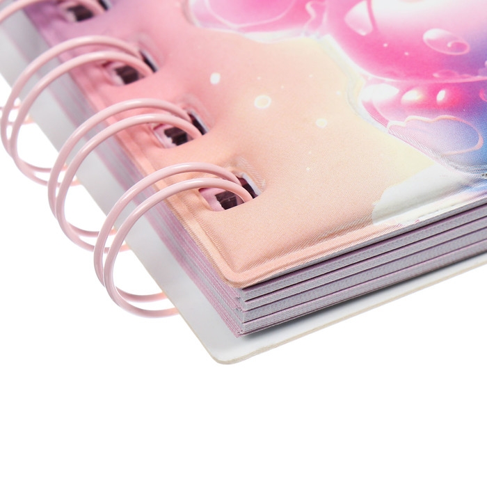 Записная книжка подарочная на гребне 80л,линия, цветной блок,обложка ПВХ 3D Мишка(10х10,5см)   10539