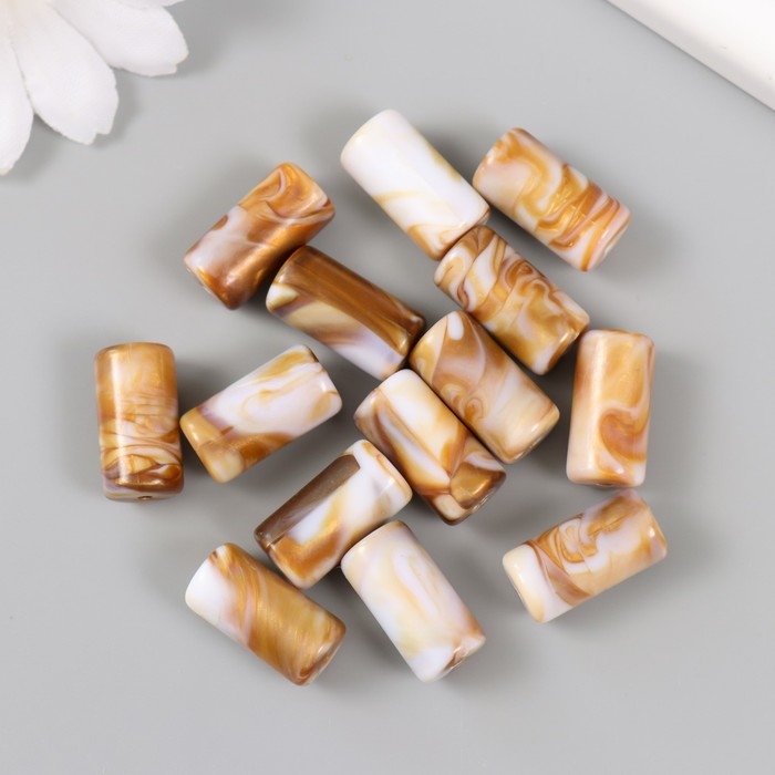 Бусины для творчества пластик "Кофе с молоком. Цилиндр" набор 20 гр 1х1х1,9 см