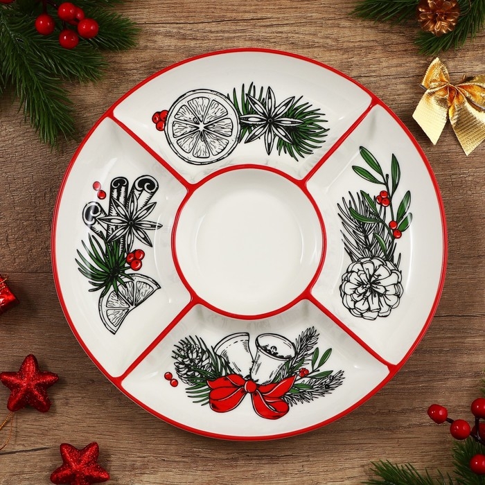 Новый год! Менажница керамическая «Новогоднее настроение», 25.5х3 см, цвет белый Новый год! Менажница керамическая «Новогоднее настроение», 25.5х3 см, цвет белый