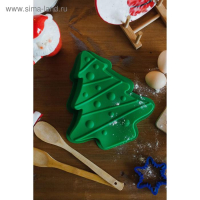 Форма для выпечки Доляна «Ёлочка с гирляндой», силикон, 27×25 см, цвет зелёный Форма для выпечки Доляна «Ёлочка с гирляндой», силикон, 27×25 см, цвет зелёный