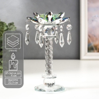 Подсвечник стекло на 1 свечу "Лотос на пьедестале" зелень голография 22,3х10,5х10,5 см Подсвечник стекло на 1 свечу "Лотос на пьедестале" зелень голография 22,3х10,5х10,5 см