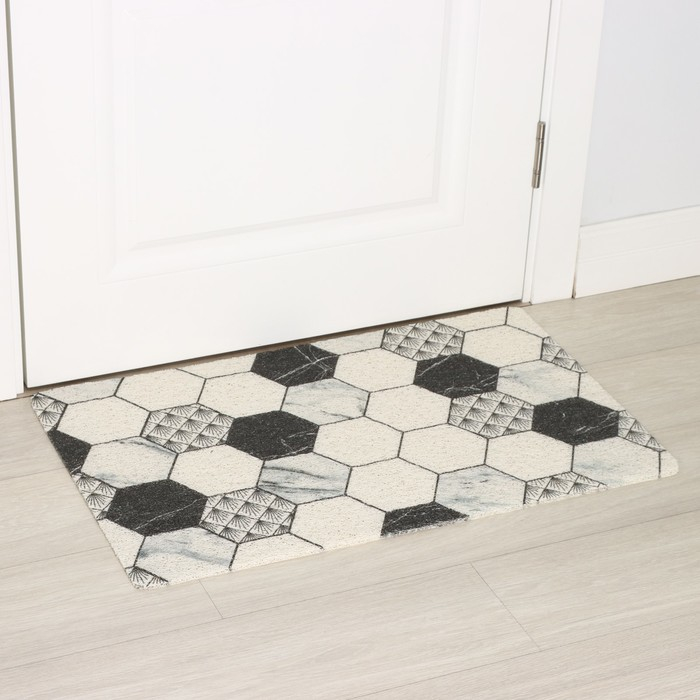 Коврик придверный грязезащитный Доляна &laquo;Мрамор&raquo;, вырезной, 60&times;90 см, цвет серый