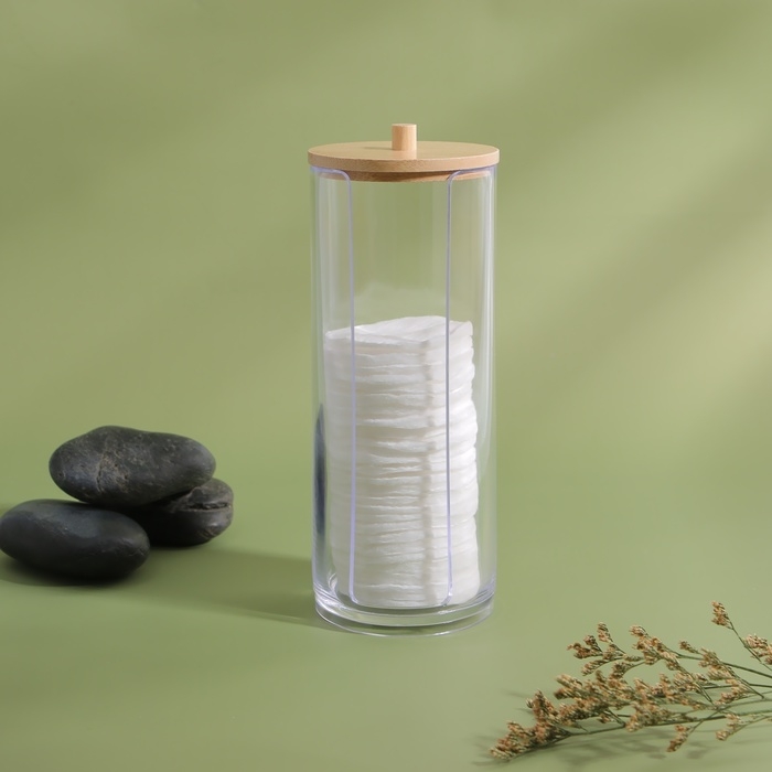 Органайзер для ватных дисков, с крышкой, d = 6,5 &times; 18 см, в картонной коробке, цвет прозрачный/коричневый