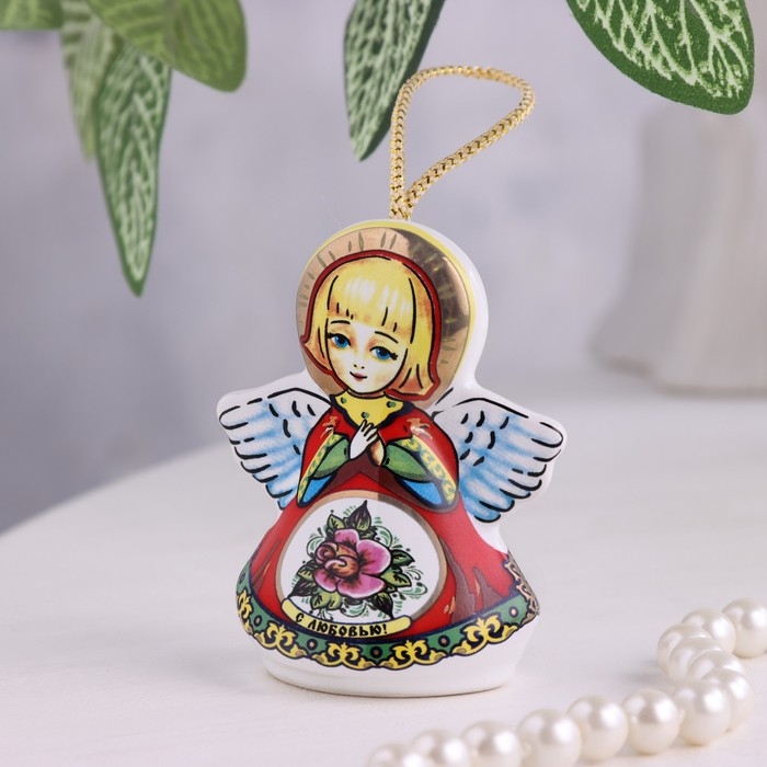 Сувенирный колокольчик "Ангел", цветок, керамика