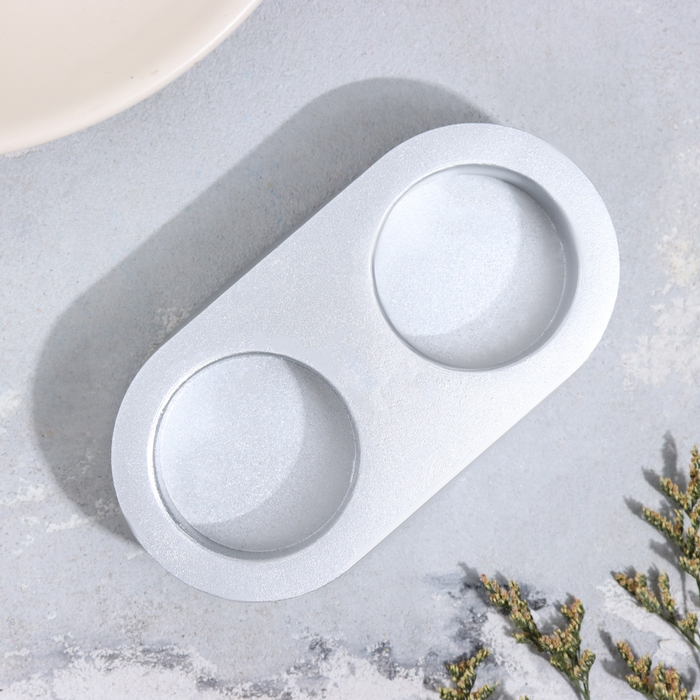 Подсвечник "Мрамор" из гипса для двух свечей овальный, 12х6х3см, серебро