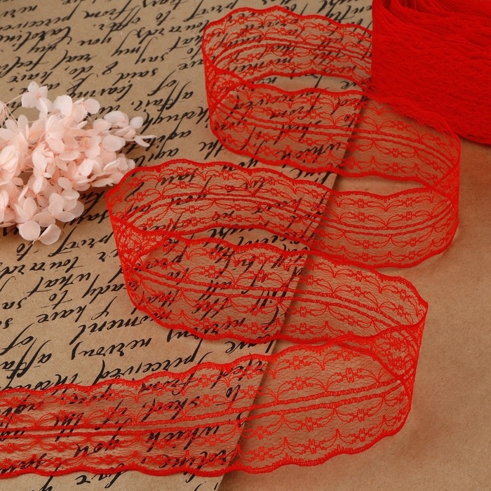 Кружево капроновое, 45 мм &times; 10 &plusmn; 1 м, цвет красный