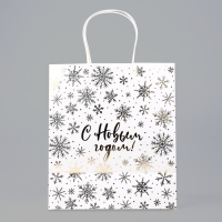 Пакет подарочный новогодний крафтовый &laquo;Снежинки&raquo;, 22 х 25 х 12 см , Новый год