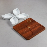 Менажница «Королевская сервировка», 4 шт:300 мл, деревянное основание, фарфор, Иран Менажница «Королевская сервировка», 4 шт:300 мл, деревянное основание, фарфор, Иран