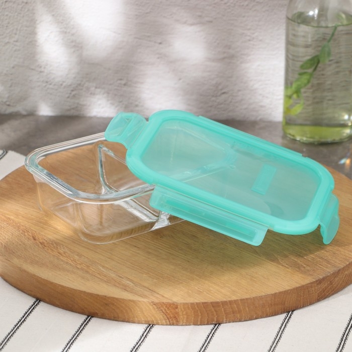 Контейнер из жаропрочного стекла, с крышкой, 600 мл, цвет бирюзовый