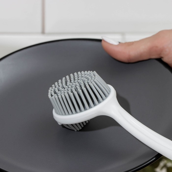 Щётка для посуды Доляна Meli, бамбуковая ручка, двухсторонняя, ворс TPR 1,8 см, 5&times;26,5 см