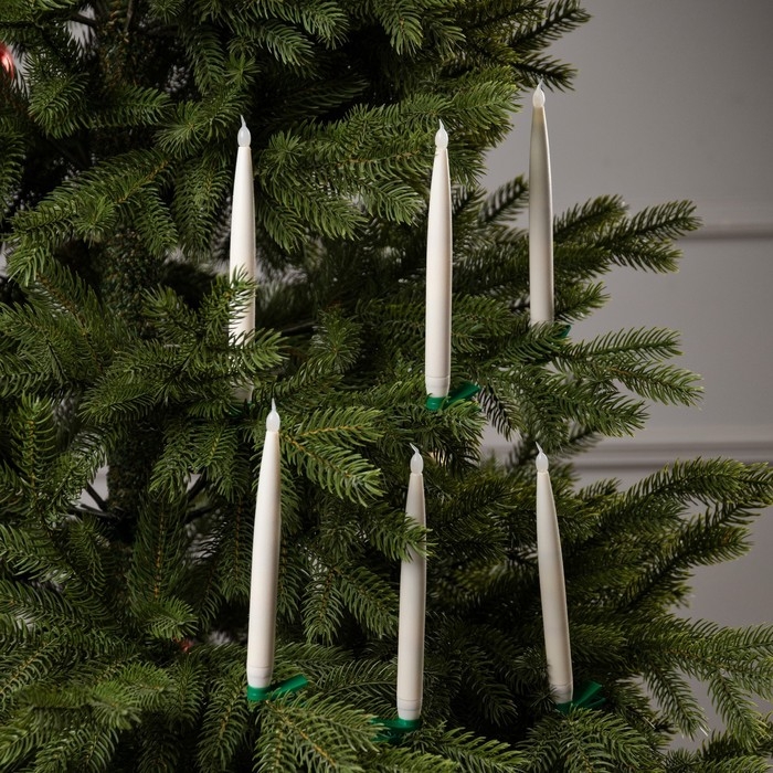 Светодиодные свечи на прищепках 19 см, 6 штук, батарейки АААх1 (не в комплекте), пульт ДУ, свечение тёплое белое