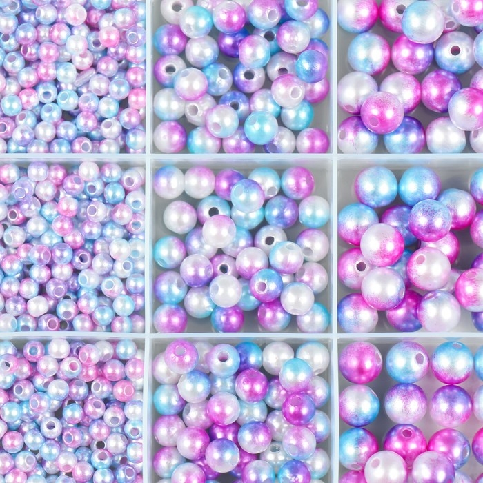 Бусины в шкатулке "Градиент голубо-сиреневый" 12 делений 10х13,5х1,8 см