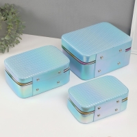 Шкатулка кожзам с зеркалом "Плетение" голубая н-р 3 шт 19,4х12,5х8 22х16х9 11,5х24,5х18,5 см Шкатулка кожзам с зеркалом "Плетение" голубая н-р 3 шт 19,4х12,5х8 22х16х9 11,5х24,5х18,5 см