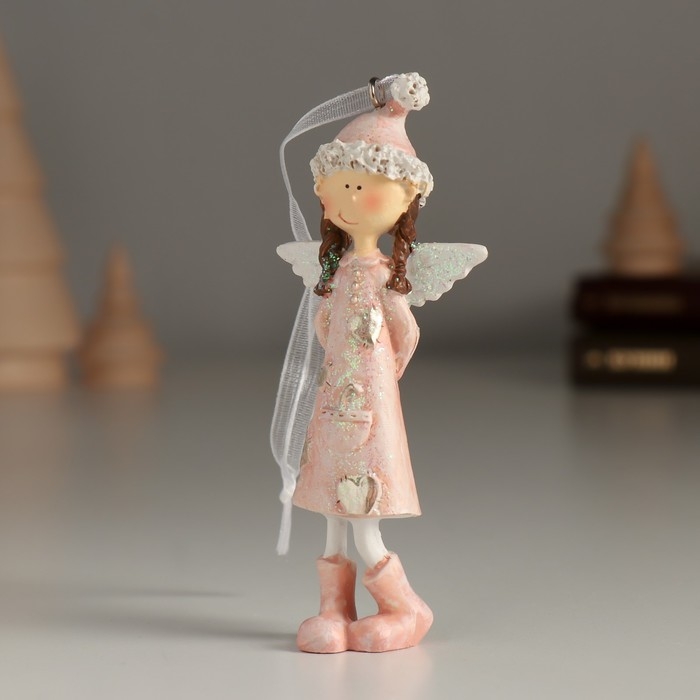Сувенир полистоун подвеска Сувенир полистоун подвеска "Девочка-ангел в розовой шапке" 4,5х2,5х10,5 см