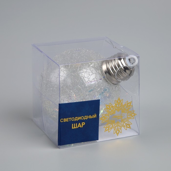 Елочный шар &laquo;Морозный узор&raquo; d=8 cм, 1 LED, LR44x3 (в комплекте), свечение тёплое белое