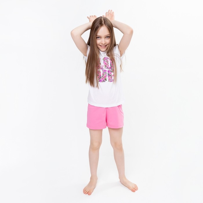 Комплект для девочки, цвет белый/розовый, рост 140 Комплект для девочки, цвет белый/розовый, рост 140