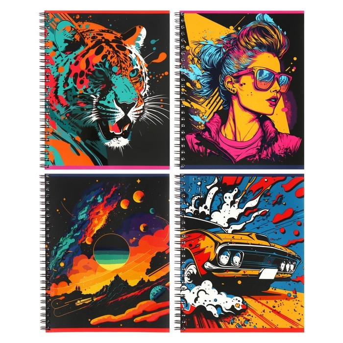 Тетрадь 80 листов в клетку на гребень Тетрадь 80 листов в клетку на гребень "Графические плакаты", обложка мелованный картон, матовая ламинация, выборочный лак, МИКС