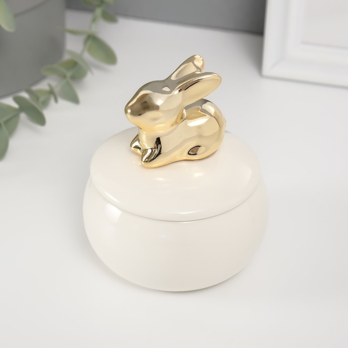 Шкатулка керамика Шкатулка керамика "Золотой кролик" белая 8х8х10 см