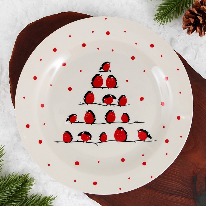 Новый год. Тарелка керамическая &laquo;Снегири&raquo;, 20 см
