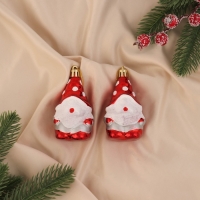 Украшение ёлочное "Гном, колпак в горох" (набор 2 шт) 9х4,5 см, красный