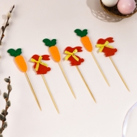 Топпер &laquo;Заяц&raquo;, с цветочком и морковкой, набор 6 шт.