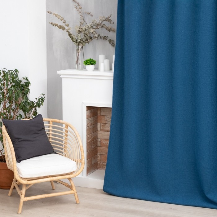 Штора портьерная Этель &laquo;Структурная&raquo;, цвет синий, на шторной ленте, 130х300 см, 100% п/э