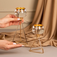 Подсвечник металл, стекло на 1 свечу &laquo;Изысканность&raquo; цвет золото 9.5 х 9.5 х 22.5 см