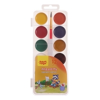 Акварель 12 цветов Мульти-Пульти "Приключения Енота", медовая, с кистью, пластик, европодвес