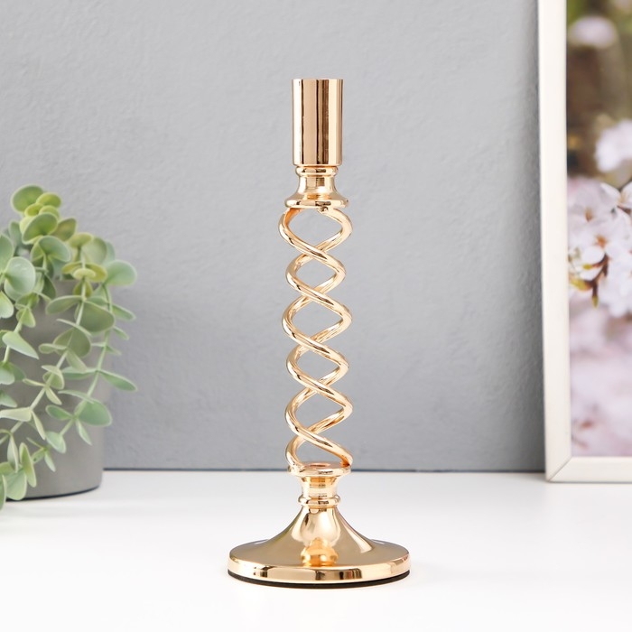 Подсвечник металл на 1 свечу d=2 см Подсвечник металл на 1 свечу d=2 см "Аделин" золото 9х9х25 см