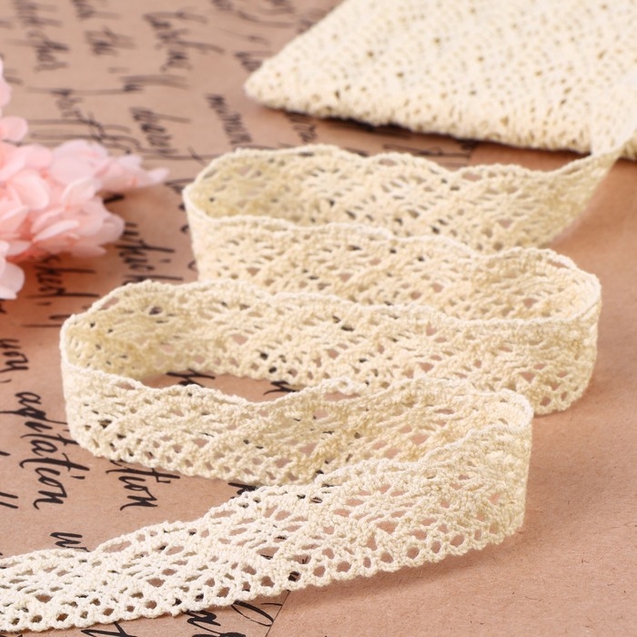 Кружево вязаное, 20 мм &times; 10 &plusmn; 1 м, цвет бежевый