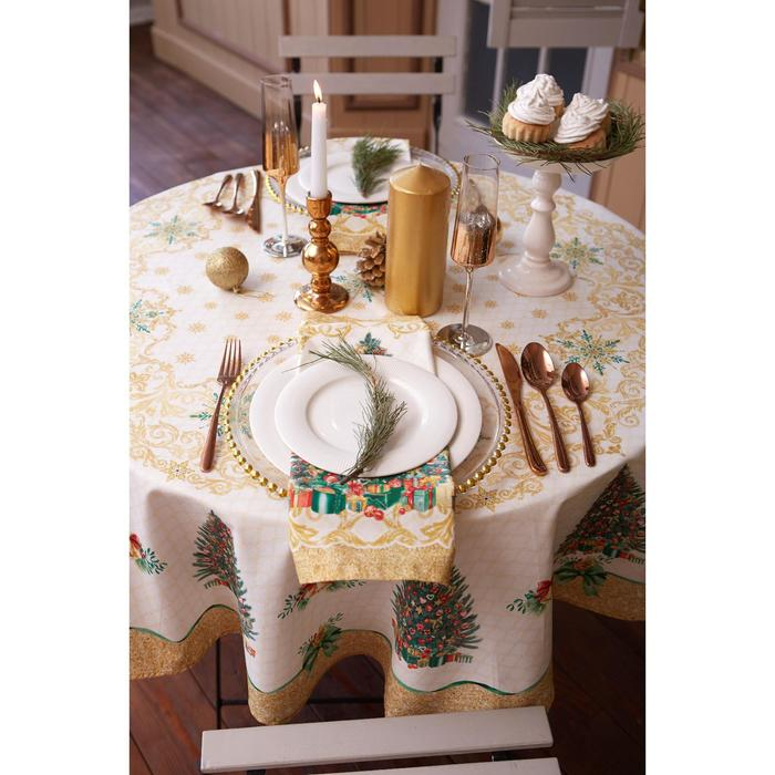 Скатерть новогодняя Этель "Golden Christmas" d=215 +/- 2см с ГМВО, 100% хлопок, саржа 190 гр/м2
