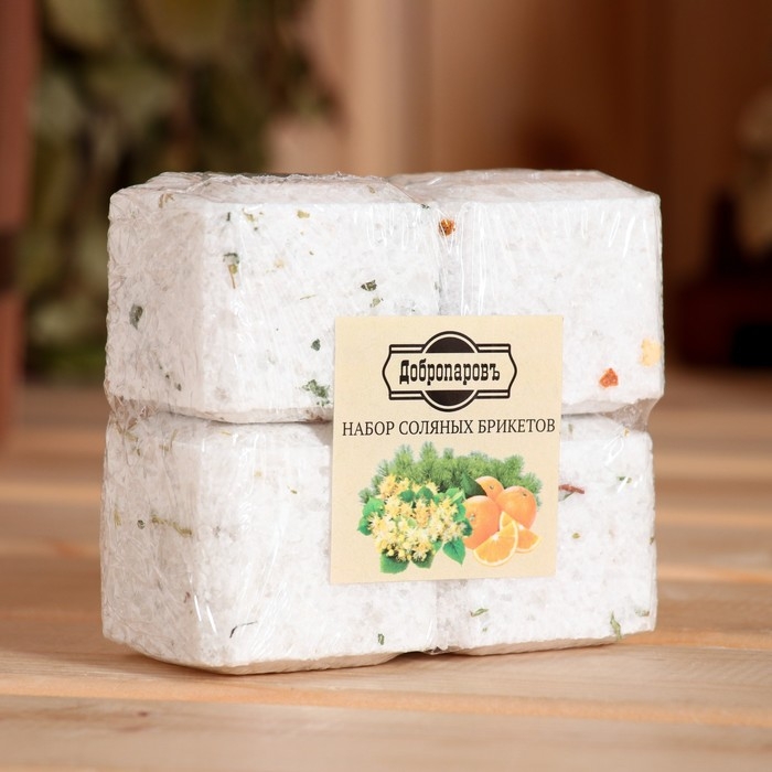 Соляной брикет набор 4 шт Соляной брикет набор 4 шт "Апельсин, липа, сосна, ель" по 200 гр "Добропаровъ"