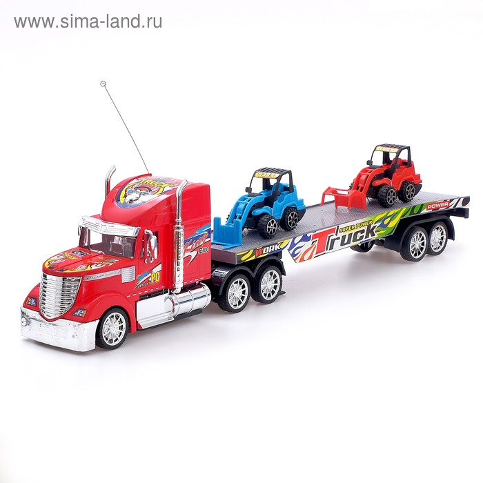 Грузовик радиоуправляемый «Автовоз», с тракторами, работает от батареек, МИКС Грузовик радиоуправляемый «Автовоз», с тракторами, работает от батареек, МИКС