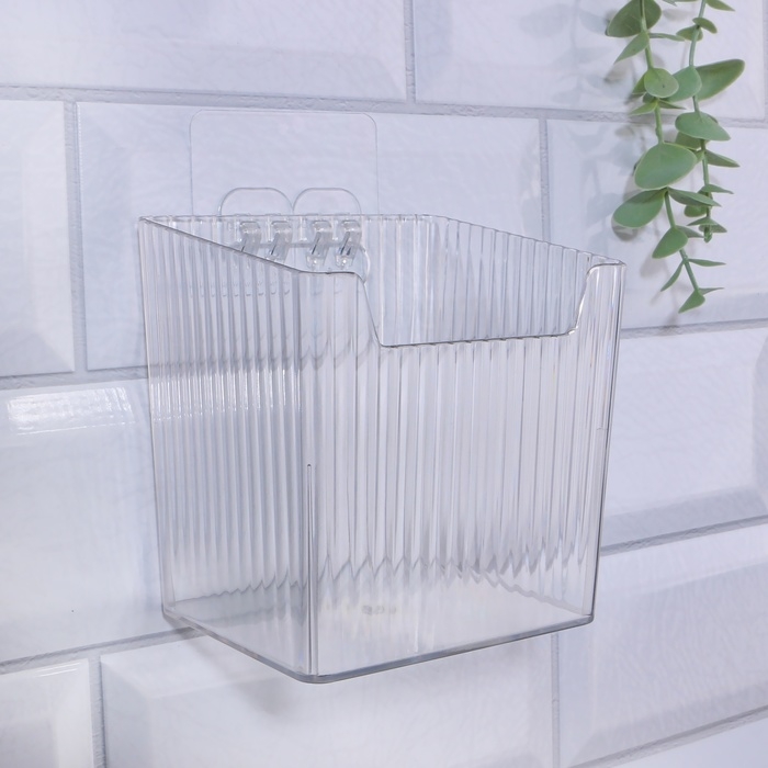 Органайзер для хранения &laquo; CRISTAL&raquo;, навесной, 1 секция, с клеевыми крючками, 11,5 &times; 8 &times; 11 см, цвет прозрачный