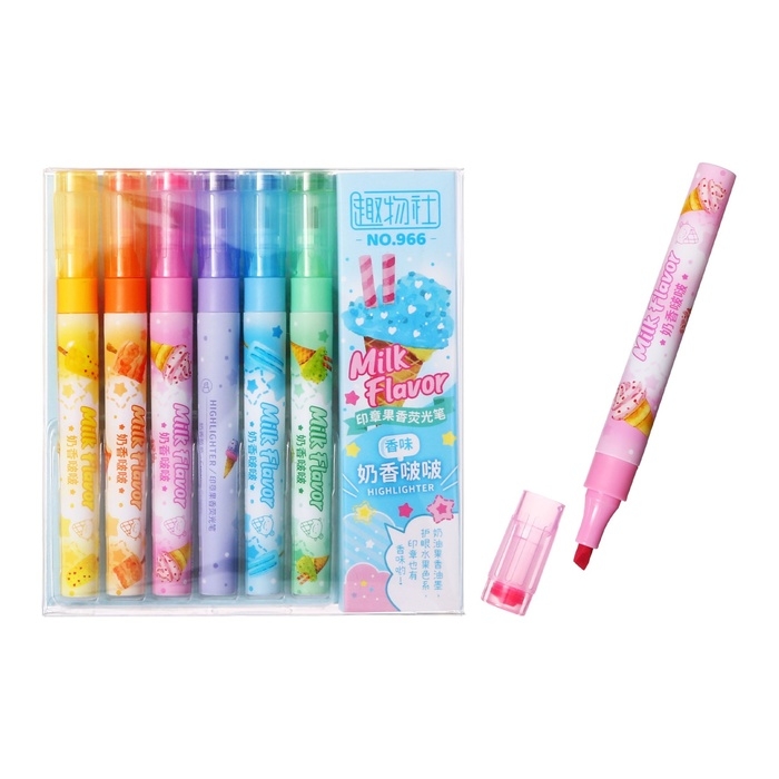 Набор маркеров текстовыделителей 6 штук 6 цветов, ароматизированные, с печатью Набор маркеров текстовыделителей 6 штук 6 цветов, ароматизированные, с печатью