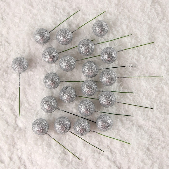 Набор топперов на проволоке &laquo;Шар&raquo;, набор 20 шт., размер 1 шт. &mdash; 2 &times; 7,5 см, цвет серебро