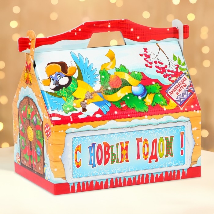 Новый год. Подарочная коробка Новогодняя КОРМУШКА Новый год. Подарочная коробка Новогодняя КОРМУШКА "Деревянная" с анимацией 26,4 х 14 х 18,5 см.