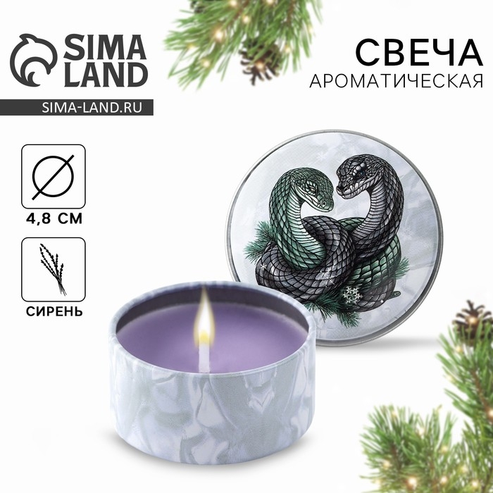 Свеча новогодняя в железной банке &laquo;Новый год: Змейки&laquo;Новый год: аромат сирень, 4.8 см