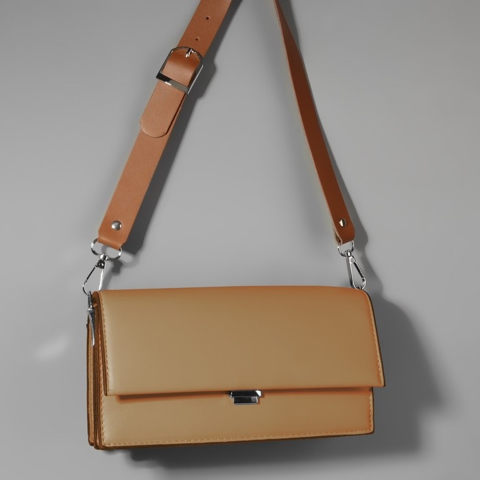 Ручка для сумки из натуральной кожи, регулируемая, с карабинами, 60 ± 2 см × 2,5 см, цвет бежевый/серебряный Ручка для сумки из натуральной кожи, регулируемая, с карабинами, 60 ± 2 см × 2,5 см, цвет бежевый/серебряный